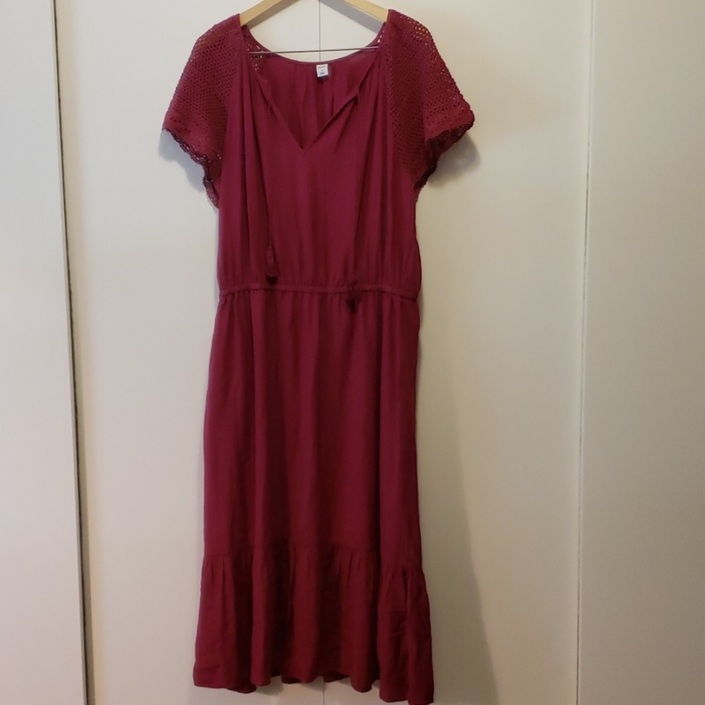 Fuschia Midi Dress with Crochet Sleeves